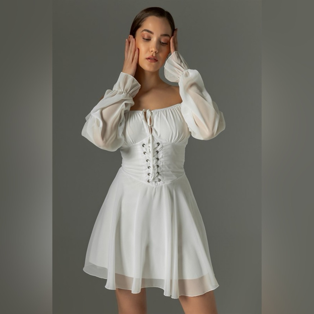 SHEIN White Chiffon Off-Shoulder Summer Dress w/ Gathered Waist Old Money Style
